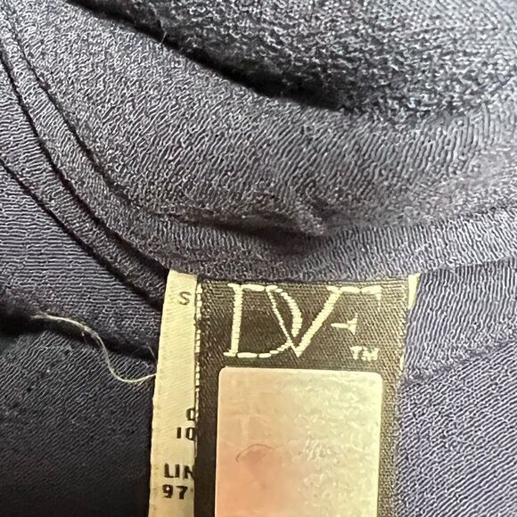 Diane von Furstenberg Valentine Navy Leather-Shoulder Top Womens Sz L - Picture 5 of 7